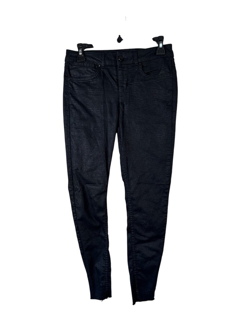 Karen Millen Black Coated Denim Pants Womens 4 Skinny Mid Rise Jeans Casual